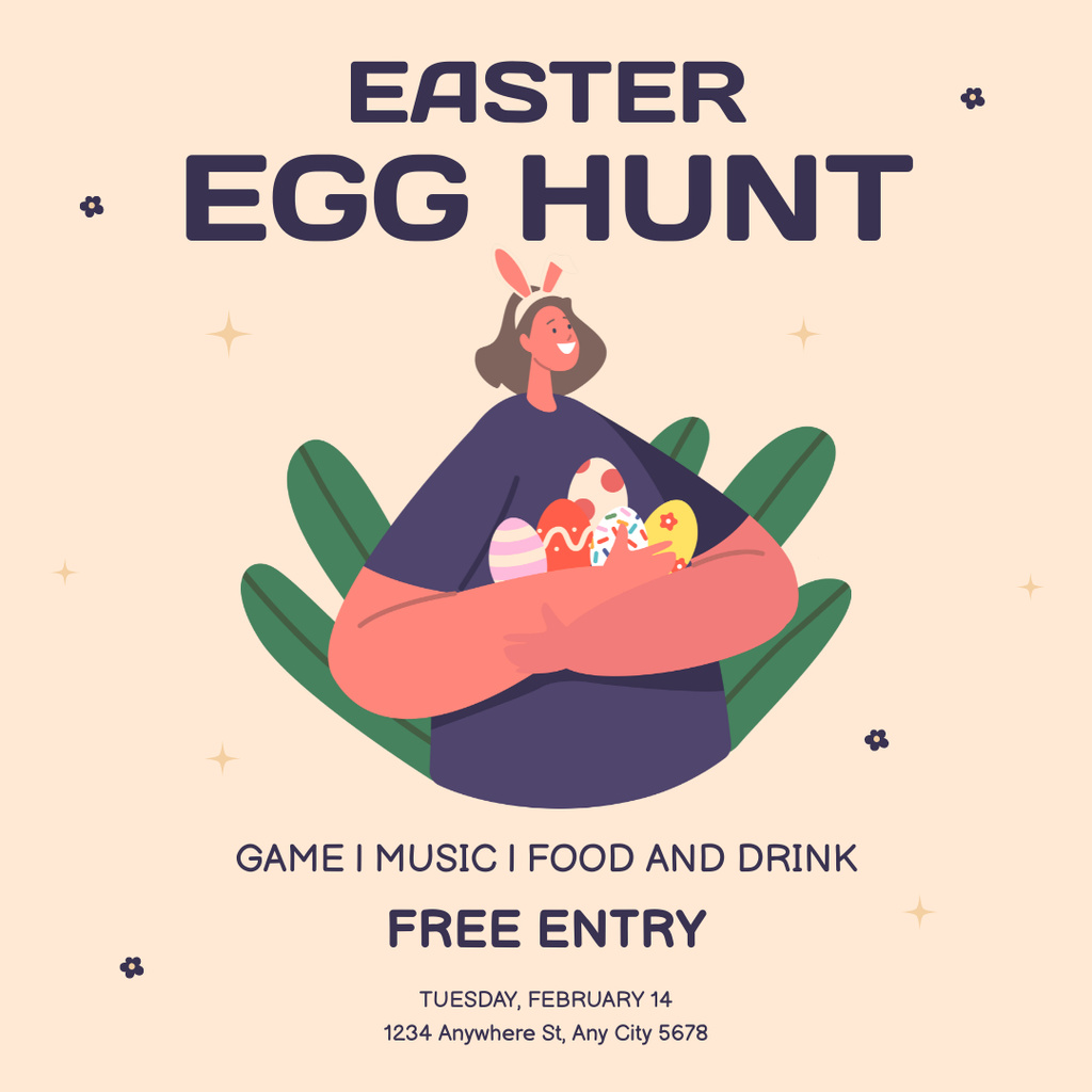 Easter Egg Hunt Announcement with Woman Holding Colorful Eggs Instagram Design Template