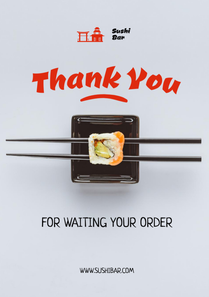 Ontwerpsjabloon van Postcard A5 Vertical van Gratitude for Order in Sushi Bar