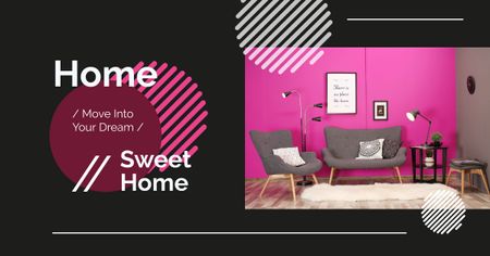 Cozy interior in pink colors Facebook AD tervezősablon
