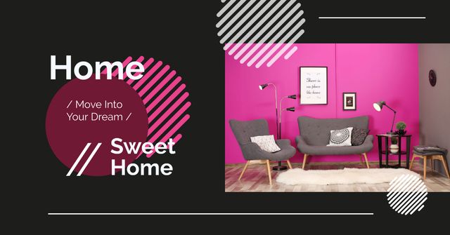 Cozy interior in pink colors Facebook AD – шаблон для дизайна