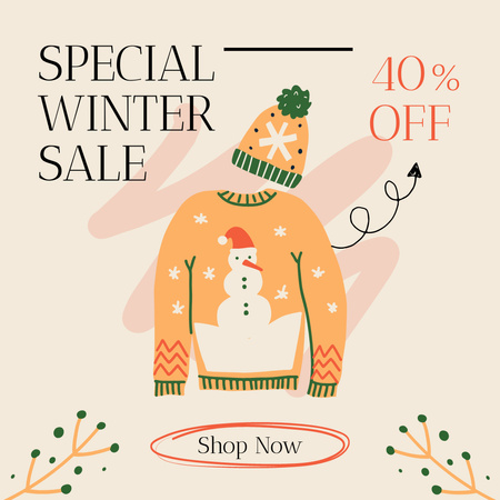 Modèle de visuel Annonce des soldes d'hiver avec un chandail de Noël moche - Instagram AD