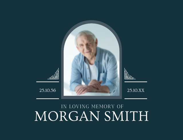 Minimalist Funeral Card with Photo in Blue Postcard 4.2x5.5in Design Template
