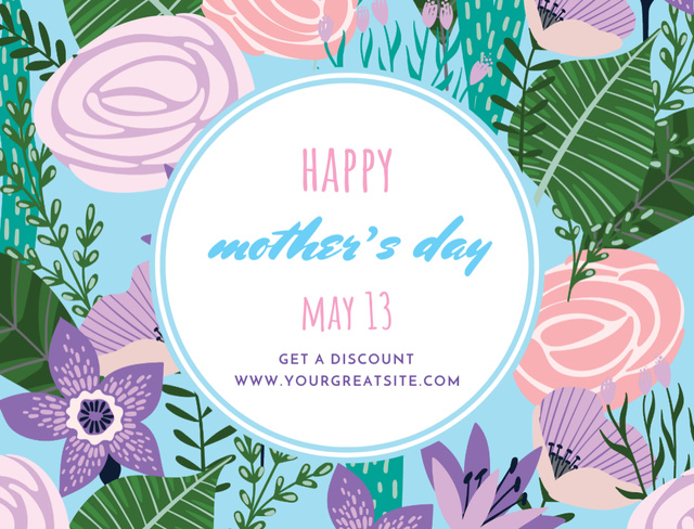 Designvorlage Happy Mother's Day Greeting With Illustrated Bright Flowers für Postcard 4.2x5.5in