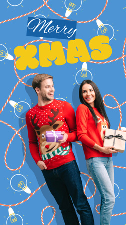 Smiling Couple with Christmas Presents Instagram Story Design Template