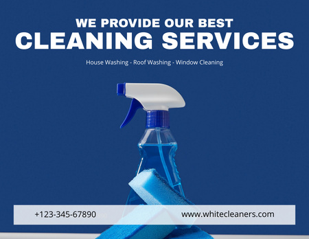 Plantilla de diseño de Home Thorough Cleaning Services With Blue Detergents Flyer 8.5x11in Horizontal 