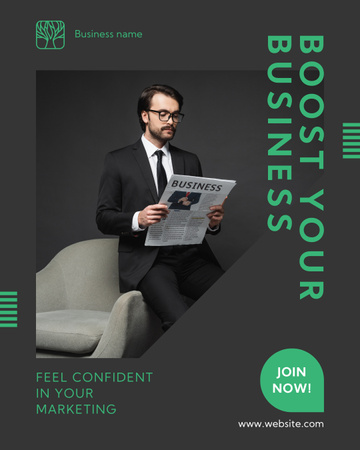 Ways to Boost Business Growth with Businessman with Newspaper Instagram Post Vertical Design Template