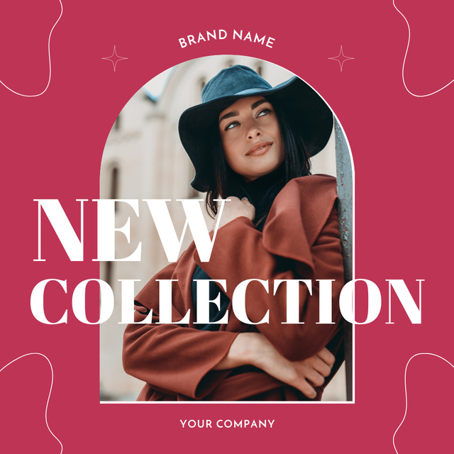 Offer of New Fashion Collection with Woman in Stylish Hat Instagram Design Template