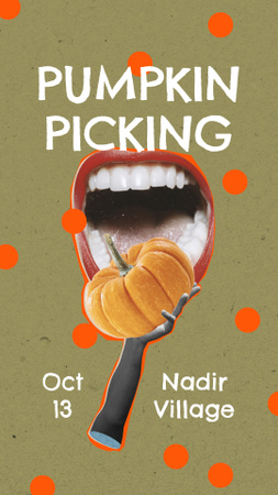 Funny Illustration of Pumpkin in Mouth Instagram Story – шаблон для дизайна