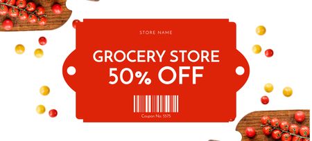 Grocery Store Sale Offer With Lots Of Tomatoes Coupon 3.75x8.25in Design Template