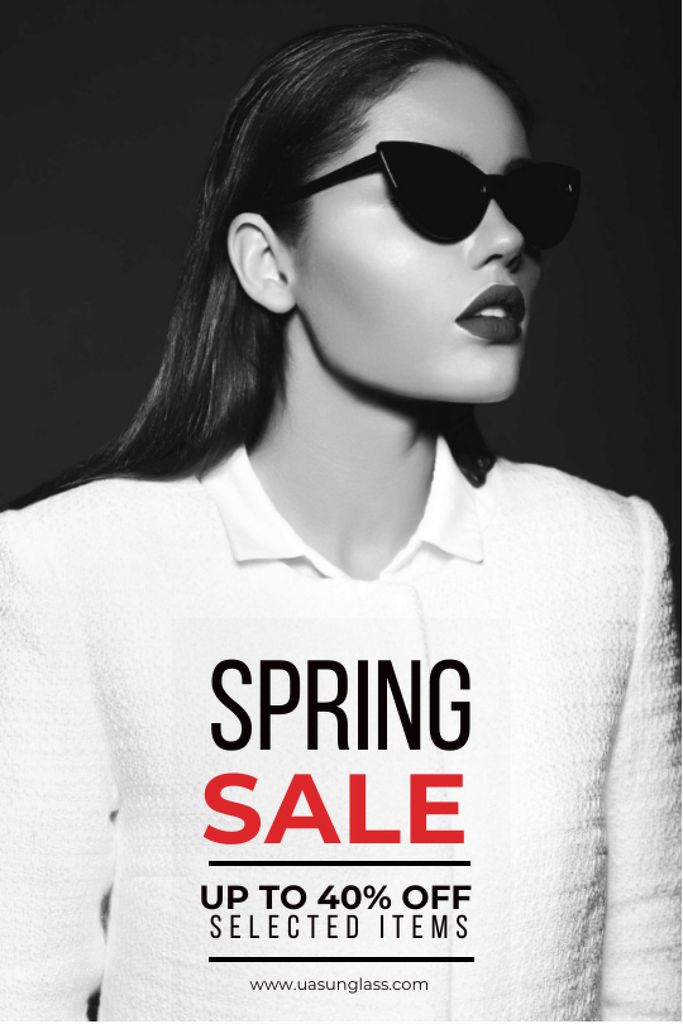 Sunglasses Sale with Woman in Black and White Tumblr tervezősablon