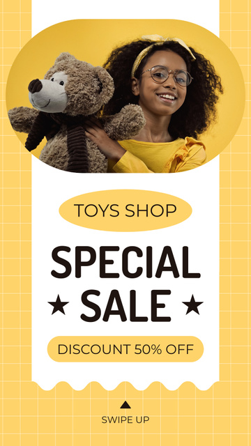 Toy Special Sale Announcement on Yellow Instagram Video Story Modelo de Design