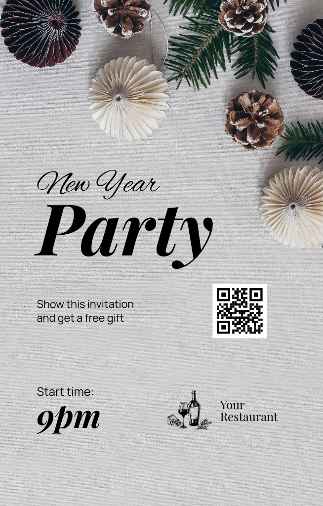 New Year Party Announcement with Festive Decor Invitation 4.6x7.2in Πρότυπο σχεδίασης