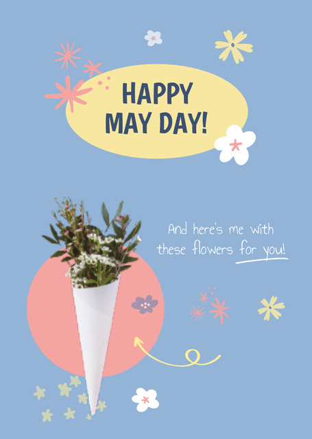 May Day Celebration Announcement with Bouquet of Flowers Postcard A6 Vertical tervezősablon