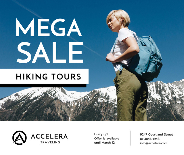Platilla de diseño Travel Tour Sale Woman in mountains Facebook