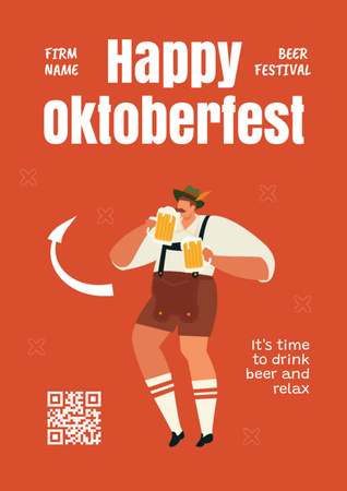 Awesome Oktoberfest Greeting With Man in National Costume A4 Design Template