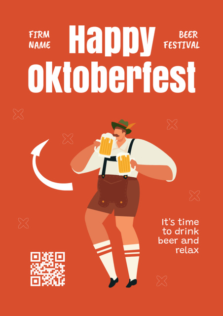 Ontwerpsjabloon van A4 van Awesome Oktoberfest Greeting With Man in National Costume