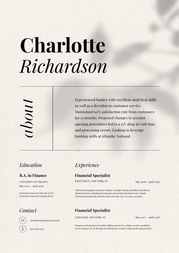 Financial Specialist skills and experience Resume Design Template