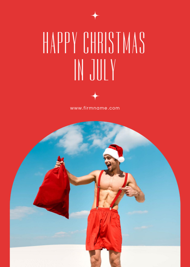 Merry Christmas in July on Red Postcard 5x7in Vertical Design Template