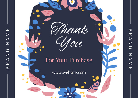 Thank You Message with Pink Blue Flowers Card Design Template