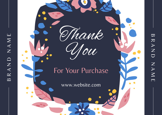 Thank You Message with Pink Blue Flowers Card Tasarım Şablonu