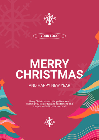 Desejos calorosos de Natal e Ano Novo com árvores coloridas Poster Modelo de Design