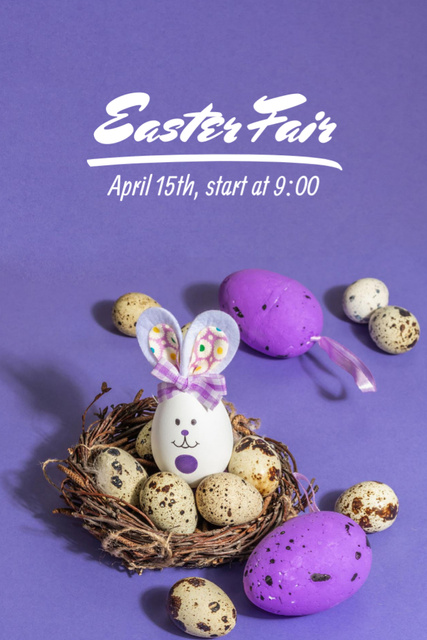 Easter Fair with Eggs iand Nest In Purple Flyer 4x6in Šablona návrhu