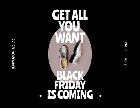 Black Friday'de Yüksek Kaliteli Ayakkabı İndirimi Flyer 8.5x11in Horizontal Tasarım Şablonu