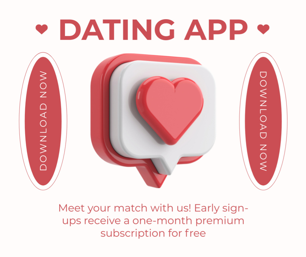 Ad of Dating App with Heart in Speech Bubble Facebookデザインテンプレート