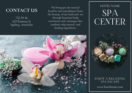 Plantilla de diseño de Oferta de Servicios de Spa con Bellas Flores Brochure 