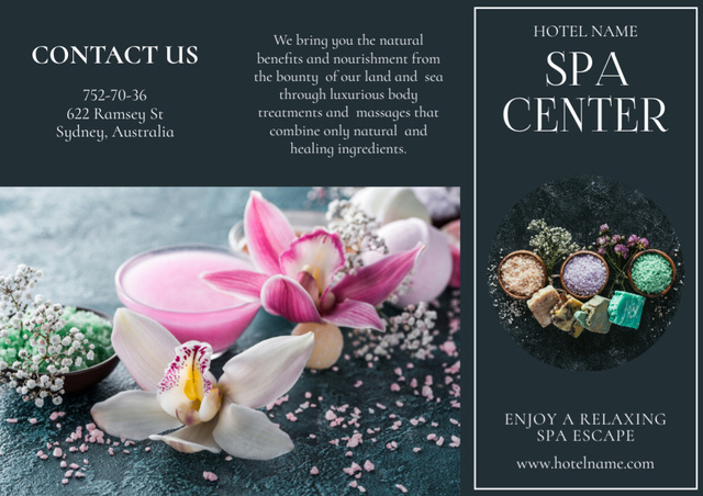 Spa Services Offer with Beautiful Flowers Brochureデザインテンプレート