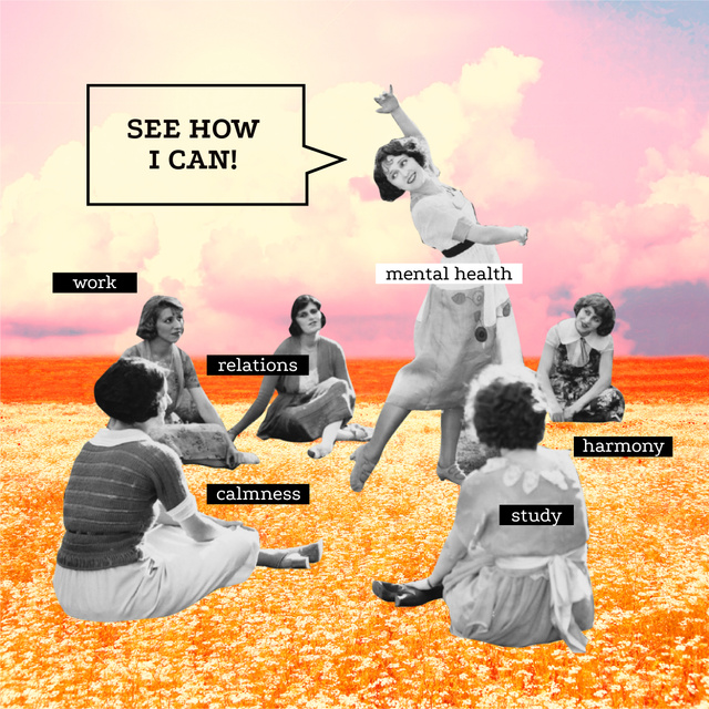 Mental Health Inspiration with Girls sitting in Circle Instagramデザインテンプレート