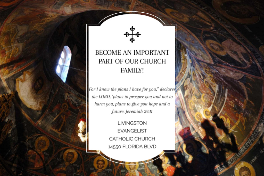 Ontwerpsjabloon van Postcard 4x6in van Church Invitation with Old Cathedral Murals