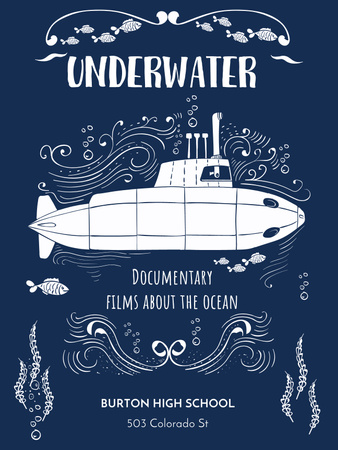 Underwater documentary film with Submarine Poster US Tasarım Şablonu