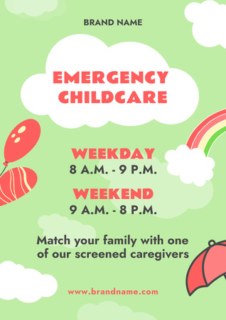 Emergency Childcare Services with Clouds Poster Design Template