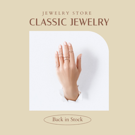 Jewelry Ad with Woman wearing Rings Instagram Design Template
