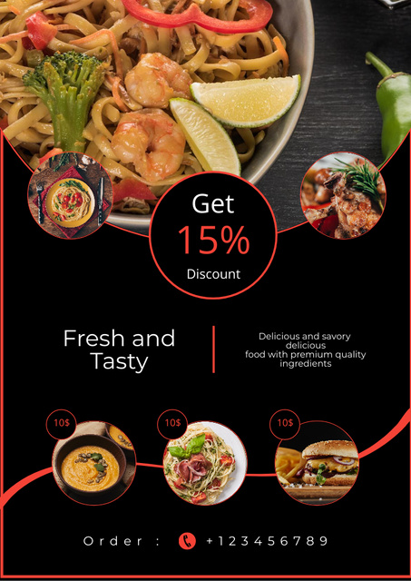 Restaurant Offer with Tasty Food and Seafood Flyer A4 Design Template