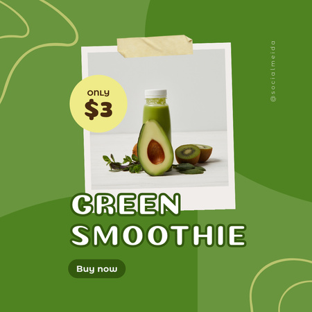Avocado Juice Promotion with Bottle of Smoothie Instagram Design Template