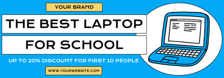 Designvorlage Ankündigung des Verkaufs des besten Laptops für die Schule auf Blau für Tumblr