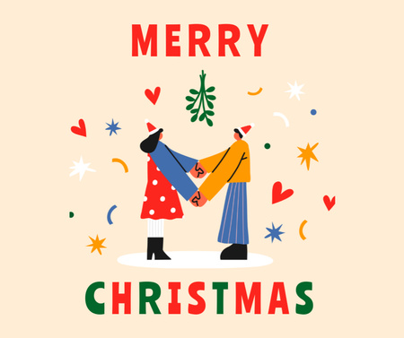 クリスマス休暇の挨拶と手を繋いでいるカップル Facebookデザインテンプレート