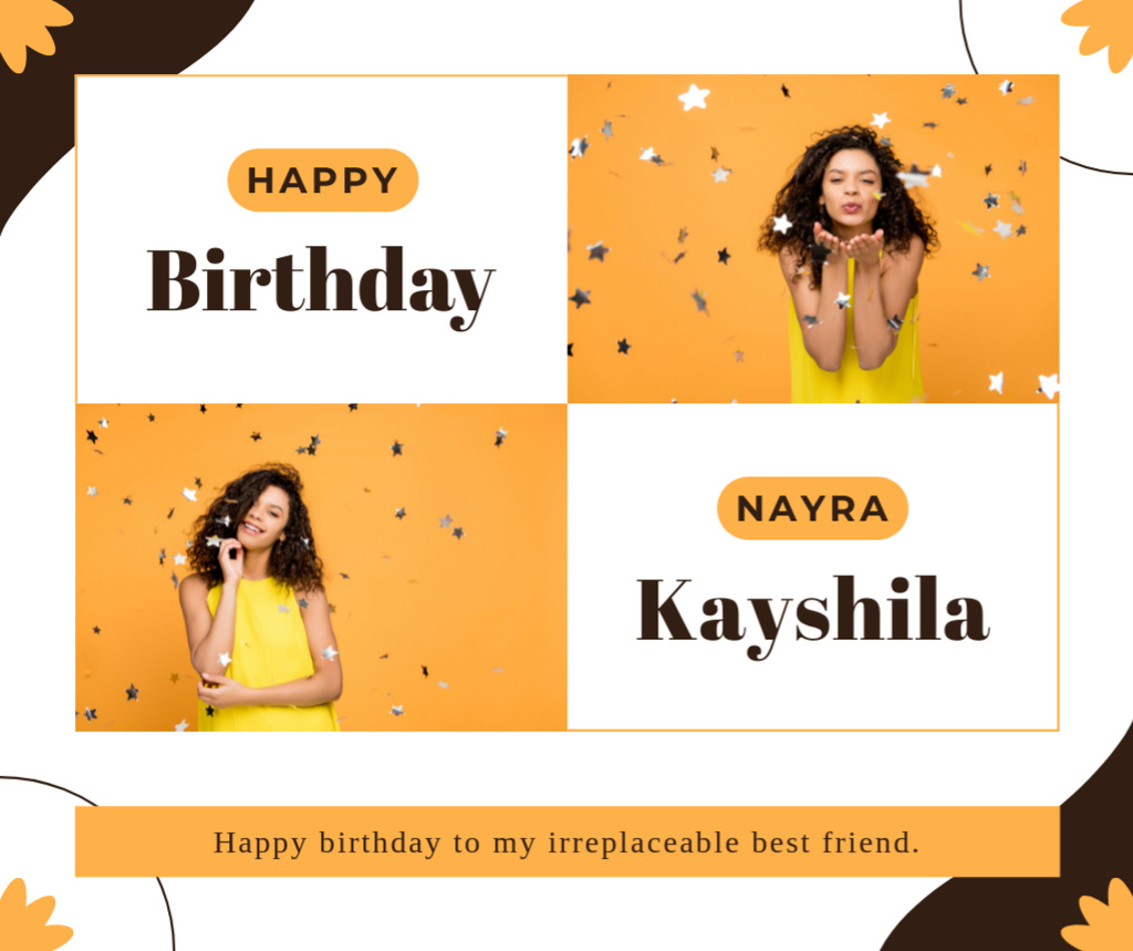 Designvorlage Happy Birthday African American Woman with Glitter Confetti für Facebook