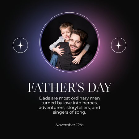 Μαύρο και μωβ Χαιρετισμός για την Ημέρα του Πατέρα από τον γιο Instagram Πρότυπο σχεδίασης