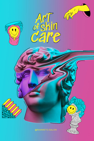 Skincare Ad with Funny Glitch Antique Statue Pinterest Tasarım Şablonu