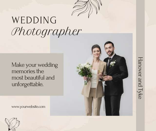 Designvorlage Wedding Photographer Services with Young Couple für Facebook