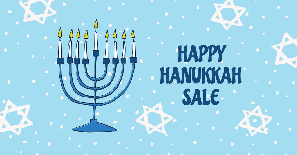 Hanukkah Sale Ad with Menorah in blue Facebook AD Modelo de Design
