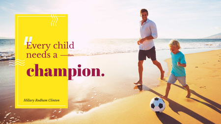 Template di design Father and Son Playing Football at the Beach Title 1680x945px