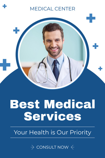 Szablon projektu Best Medical Services with Smiling Doctor Pinterest