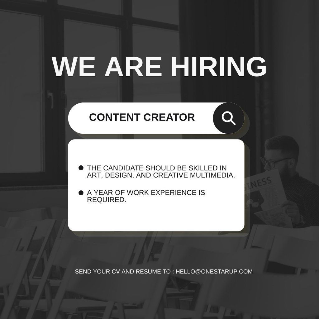 Open Vacancy of Content Creator Instagram – шаблон для дизайну