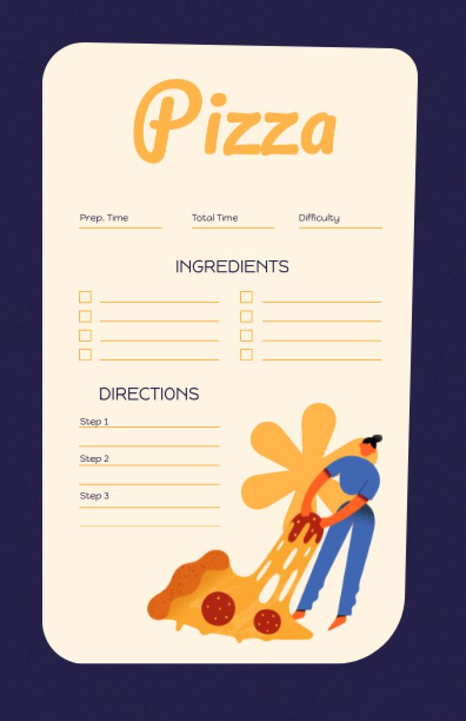 Funny Illustration of Big Pizza Piece Recipe Card – шаблон для дизайна