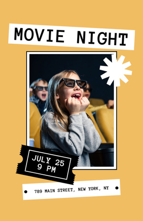Movie Night Announcement with Cute Girl with Glasses in Yellow Invitation 5.5x8.5in Design Template