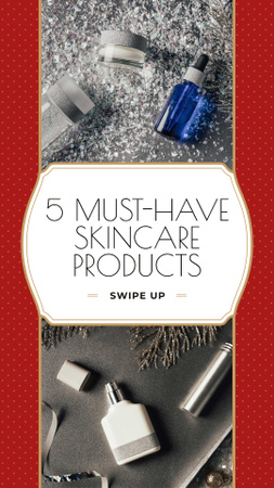 Skincare Products Ad with Cosmetic Bottles Instagram Story Šablona návrhu